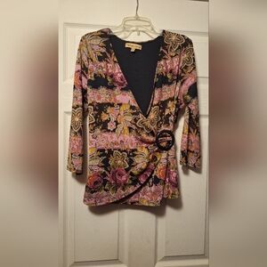 Notations Pink and Gold Embellished Wrap Blouse